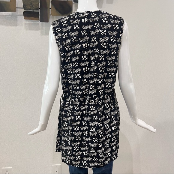 Vintage Howard Wolf Dallas Sleeveless Blouse Vest Black Monochrome Floral Prints - Picture 7 of 13